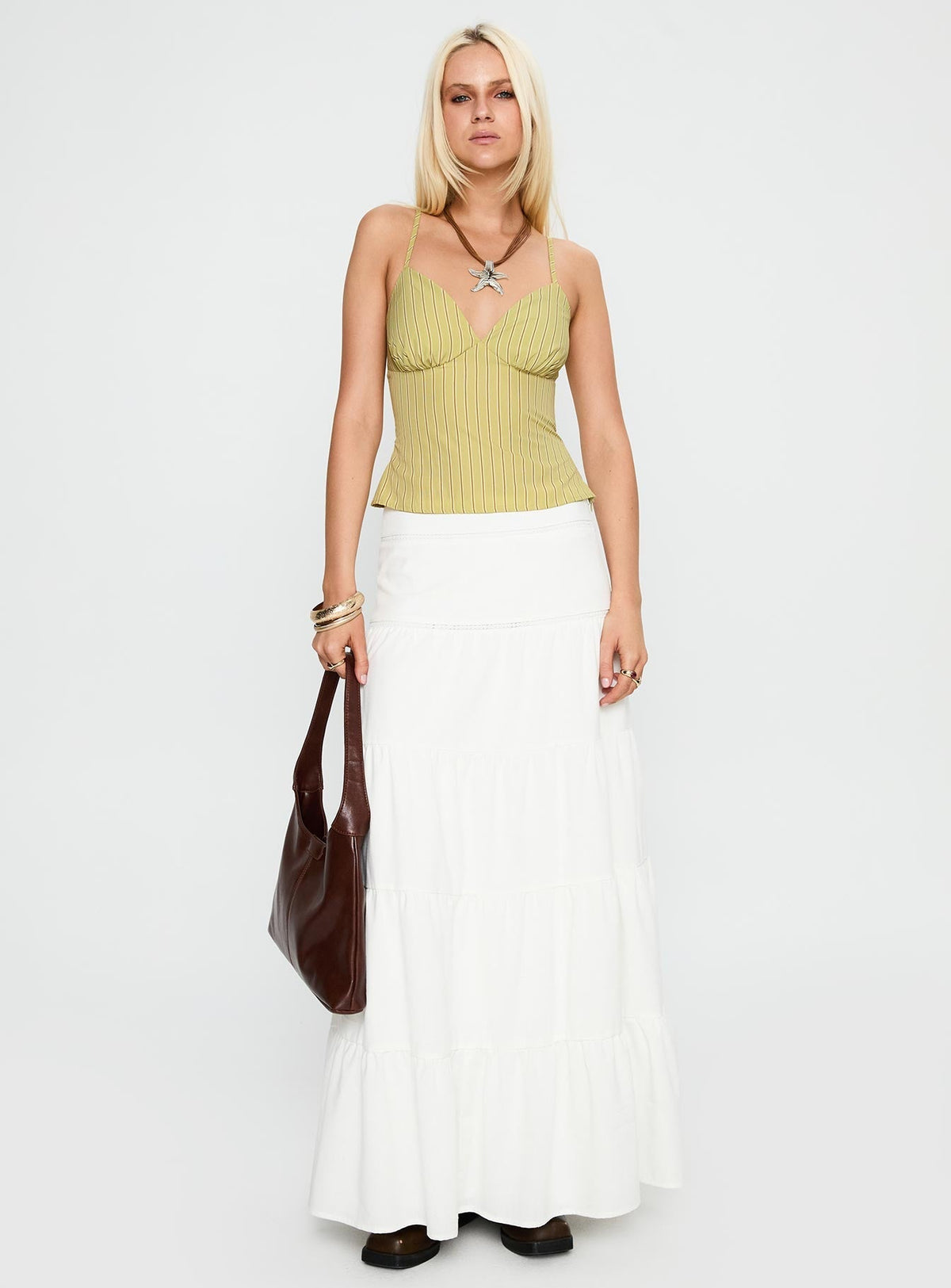Snowy River Tiered Maxi Skirt White