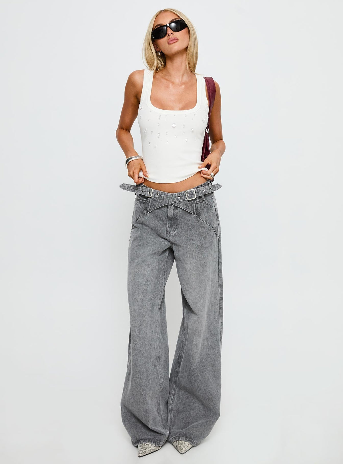 Diviana Droplet Rib Tank Top White
