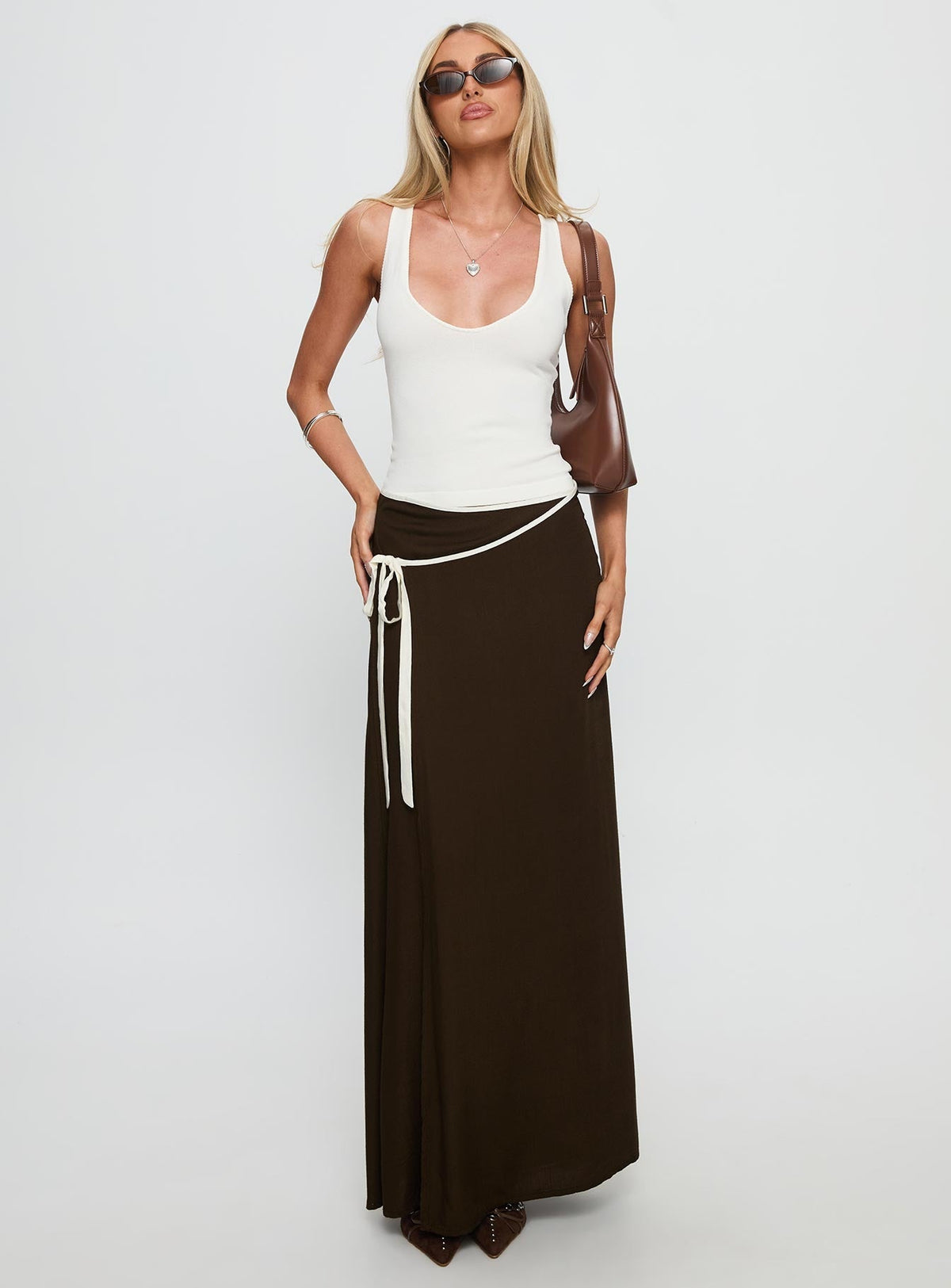 Keirah Contrast Wrap Maxi Skirt Chocolate / White