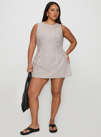 Yumiko Romper Brown Stripe Curve