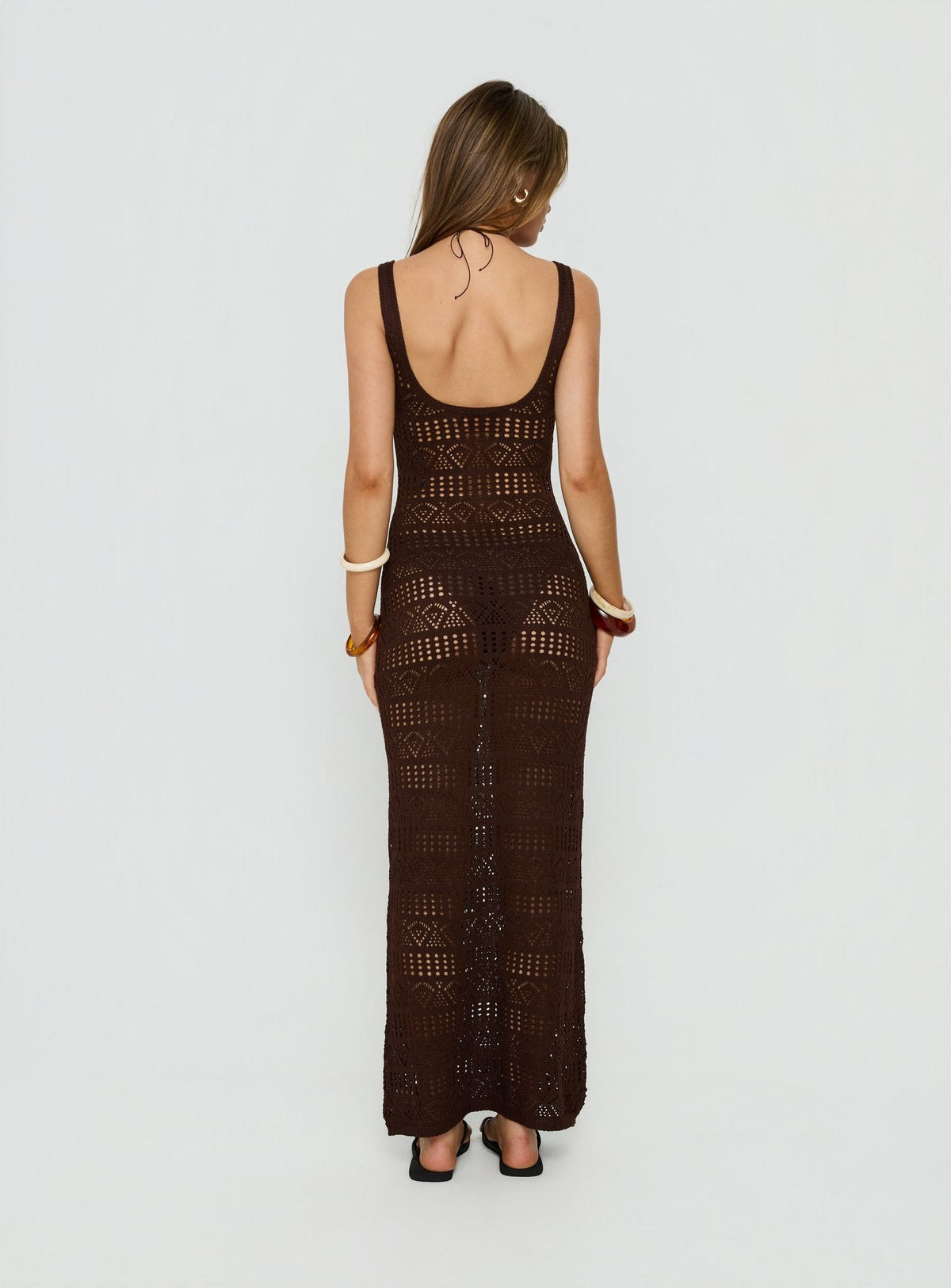 Ledena Knit V Neck Maxi Dress Chocolate