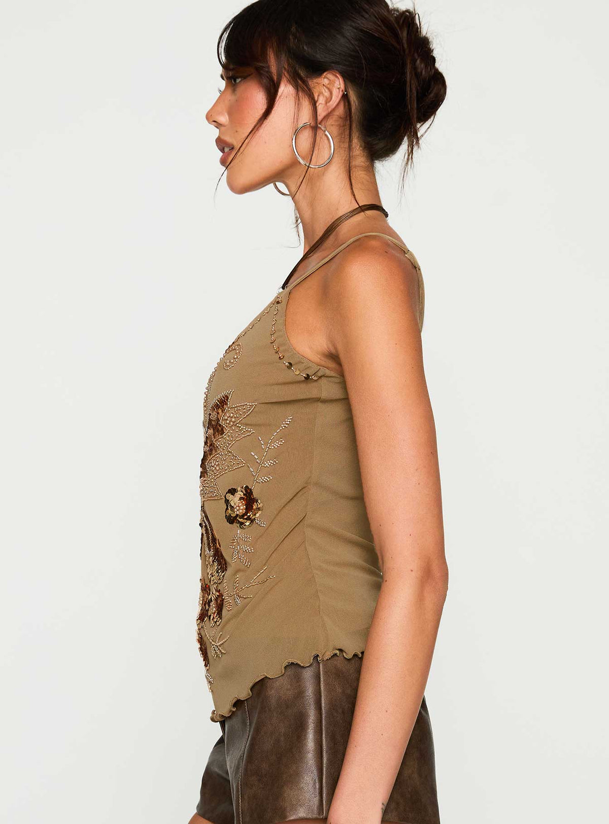 Start Of Summer Sequin Top Brown
