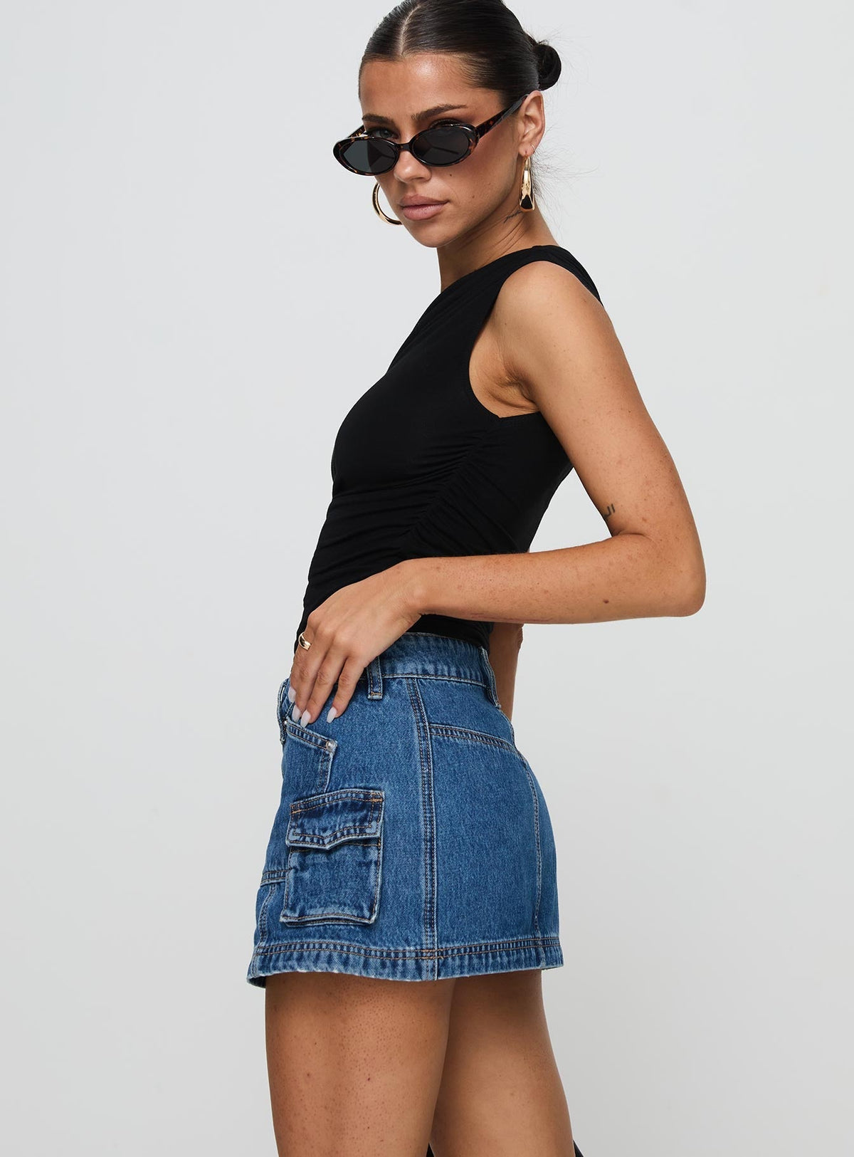 Pacific Coast Denim Cargo Skirt Dark Wash