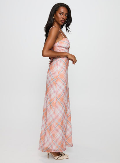 Yazmina Maxi Dress Orange Check