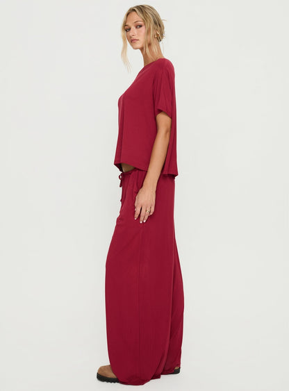 Cozy Hour Sleep Relaxed Pants Red
