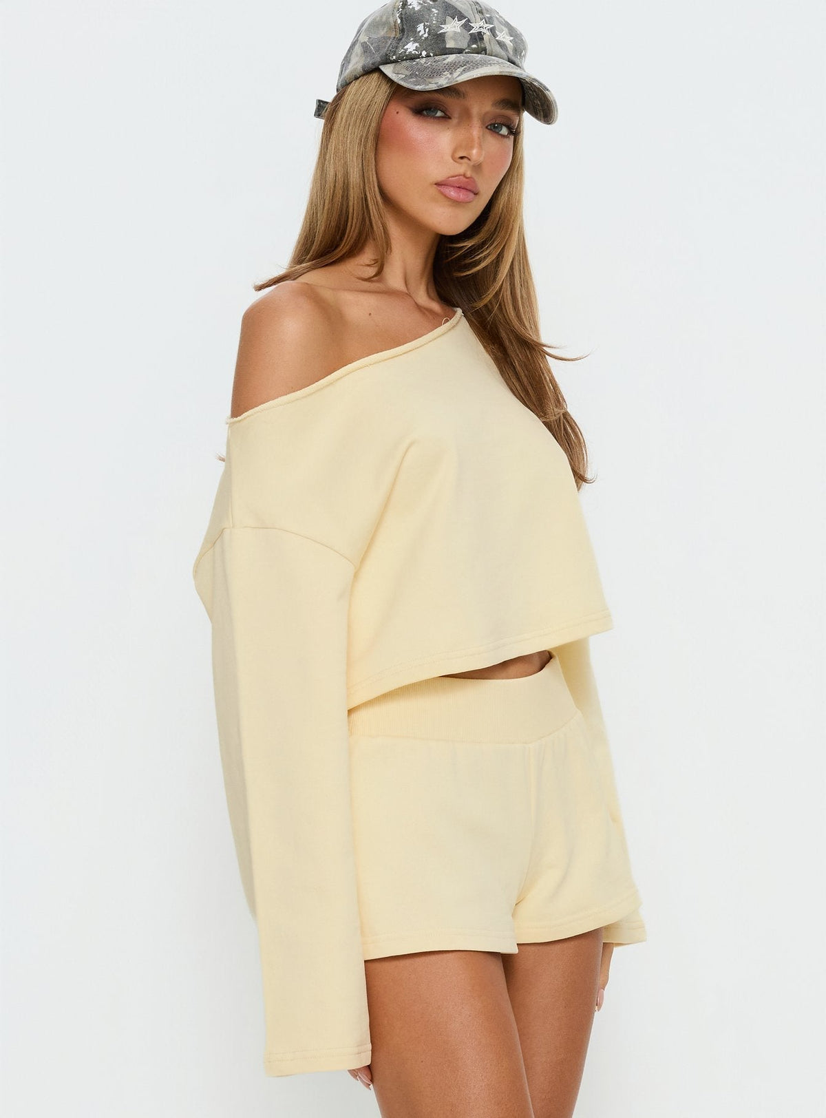 Retreat Raw Edge Off Shoulder Jumper Buttercream