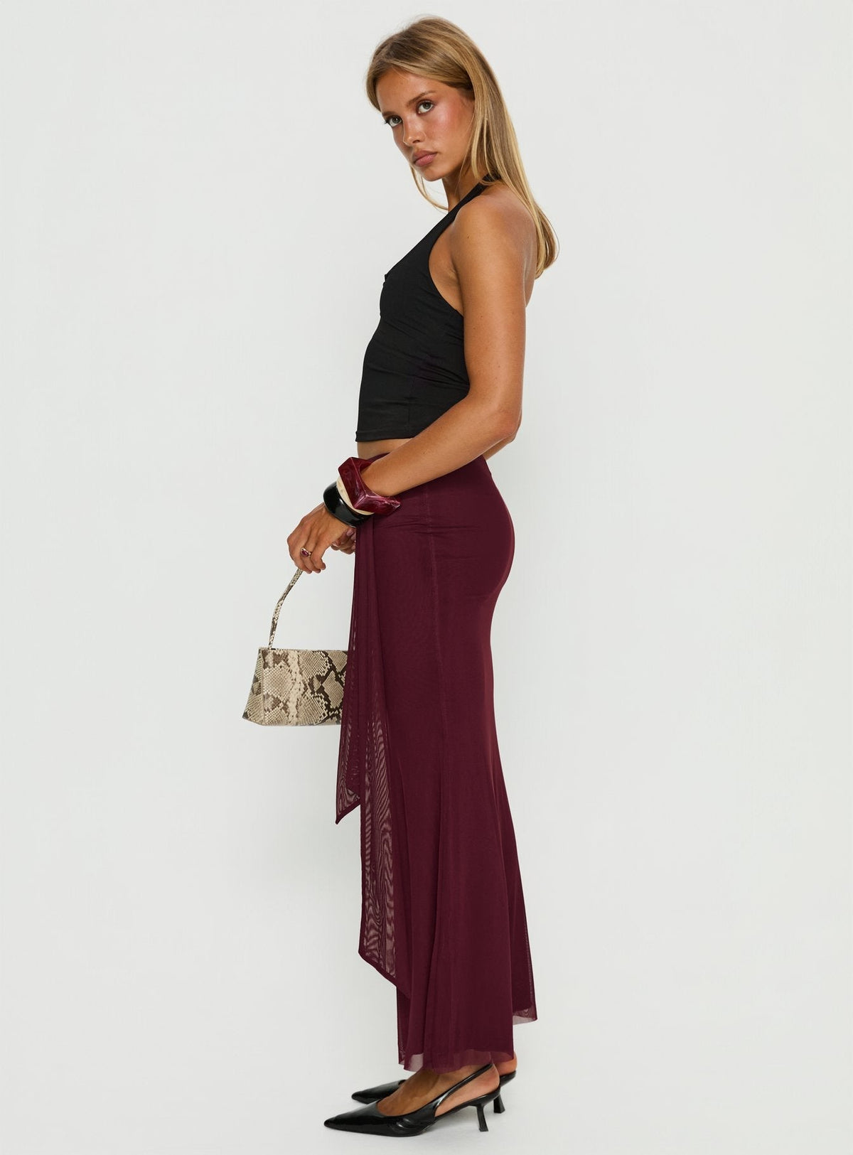 Caviar Tie Maxi Skirt Currant