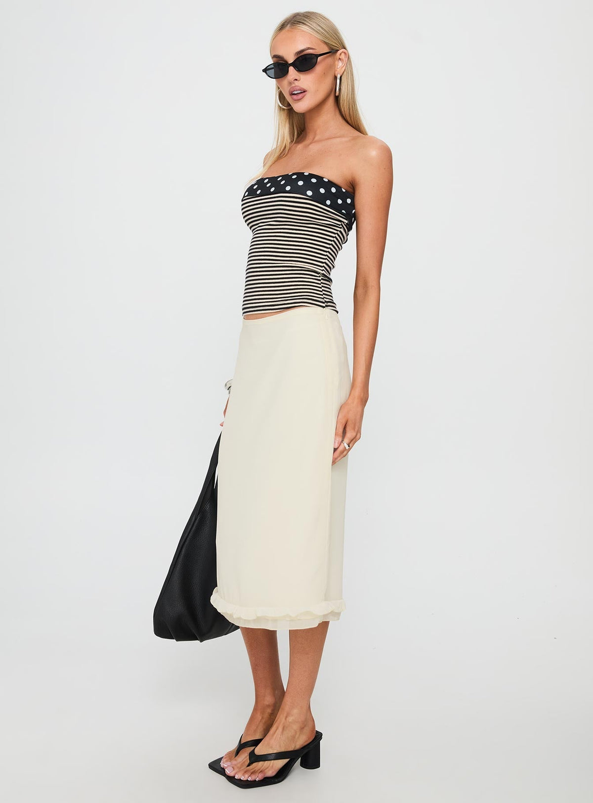 Rosette Frill Midi Skirt Cream