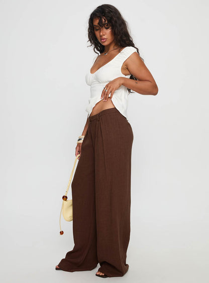 Vianca Low Rise Linen Pant Chocolate