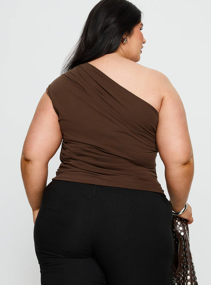 Amelyn One Shoulder Top Brown Curve