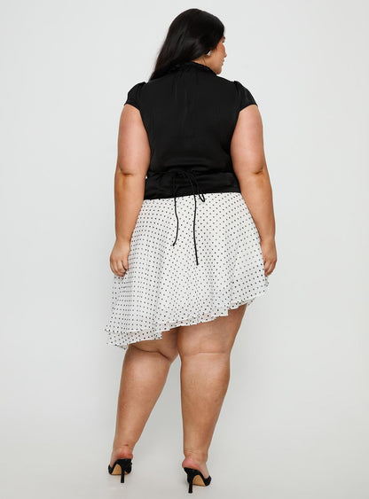 Evanescence Asymmetrical Midi Skirt White / Polka Dot Curve
