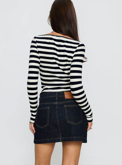 Nickei Denim Mini Skirt Raw Dark Wash