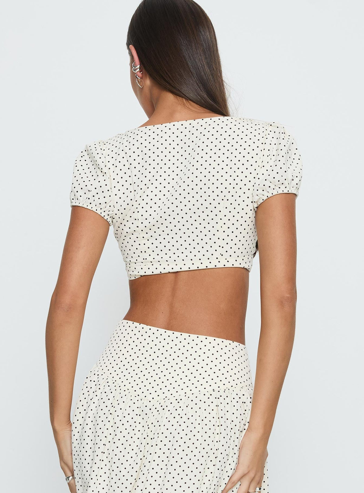Alletta Tie Up Micro Crop Top Cream Polka