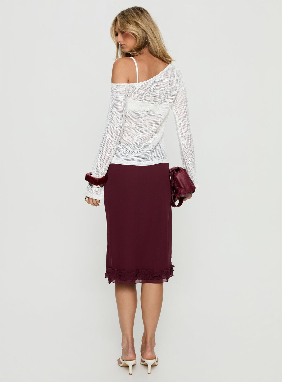 Rosette Frill Midi Skirt Currant