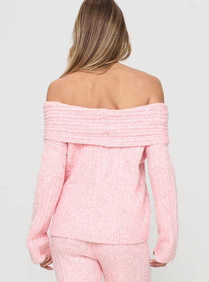 Icicle Off Shoulder Knit Sweater Pink