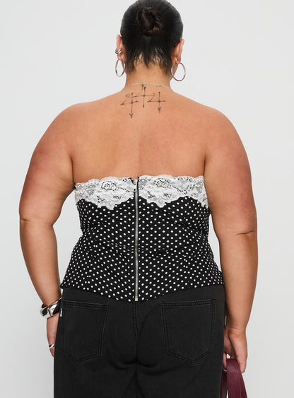 Ettore Lace Trim Strapless Top Black Polka Curve
