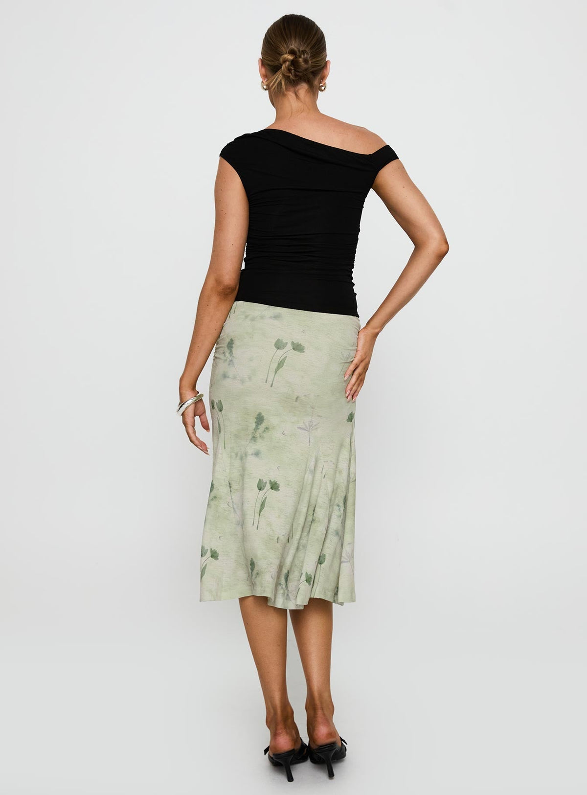 Lewish Low Rise Midi Skirt Green Floral