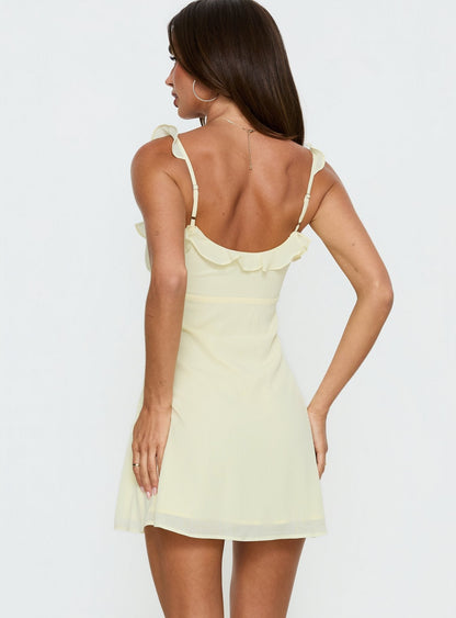 Dewdrops Chiffon Frill Mini Dress Yellow