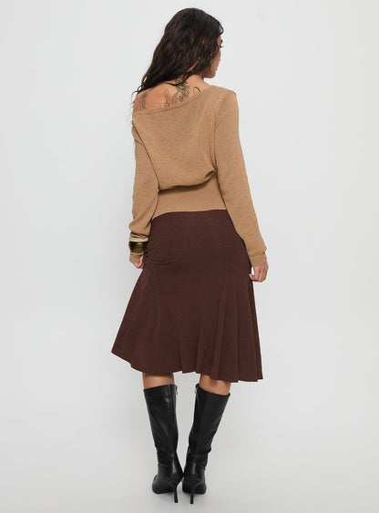 Lewish Low Rise Midi Skirt Chocolate