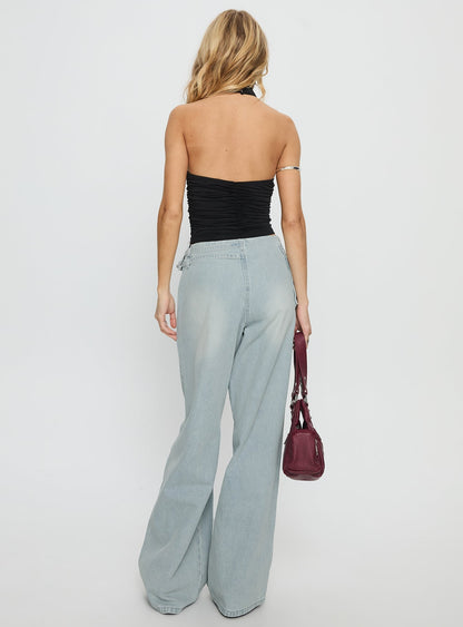 Paltrow Mid Rise Wide Leg Cargo Jeans Faded Blue Wash