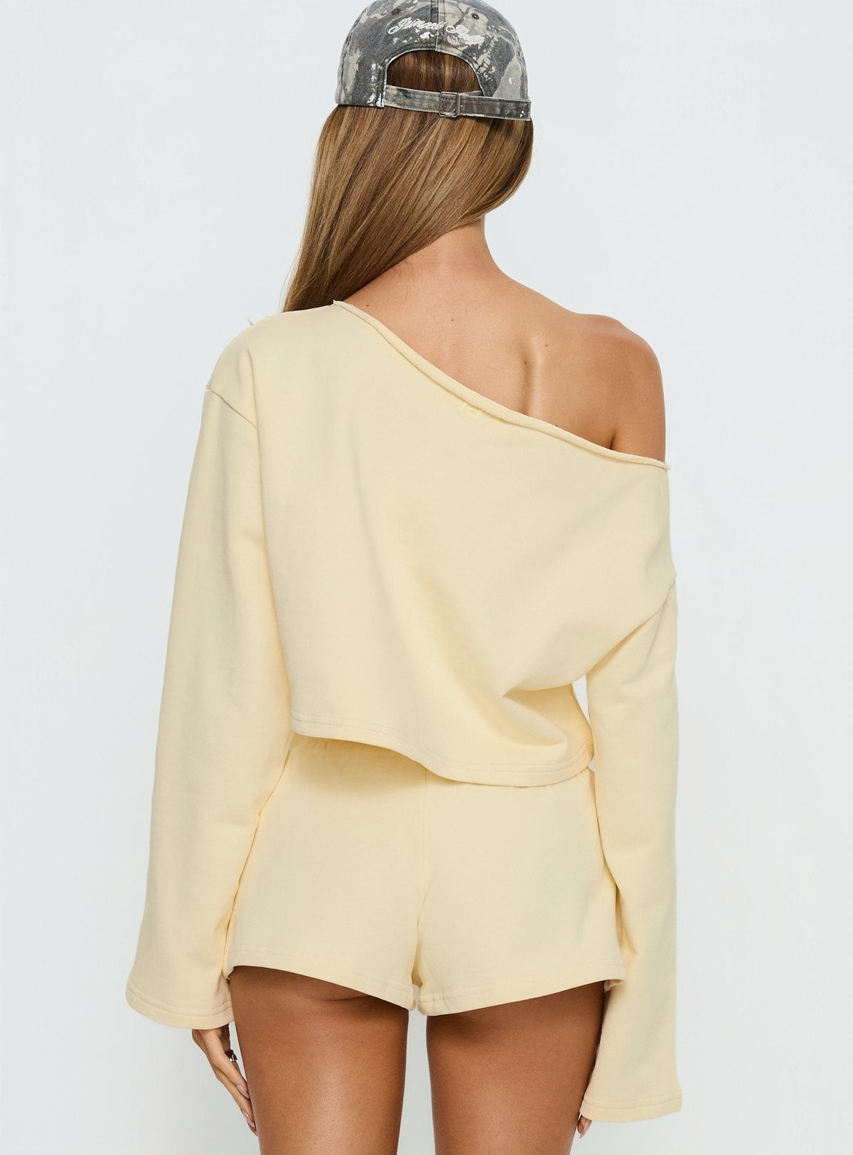 Retreat Raw Edge Off Shoulder Jumper Buttercream