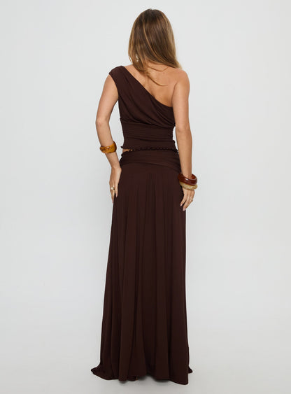 Full Orbit Shirred Maxi Skirt Chocolate Brown