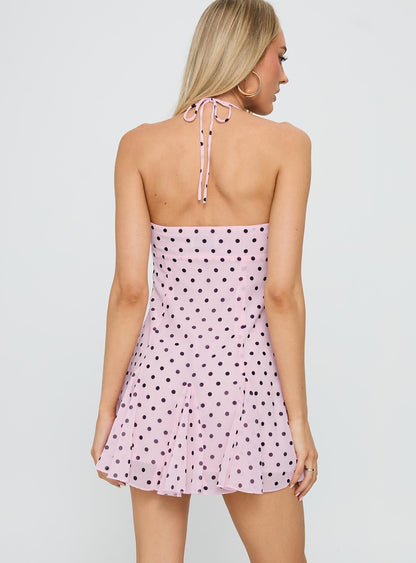 Delamere Mini Dress Pink / Black Polka Dot