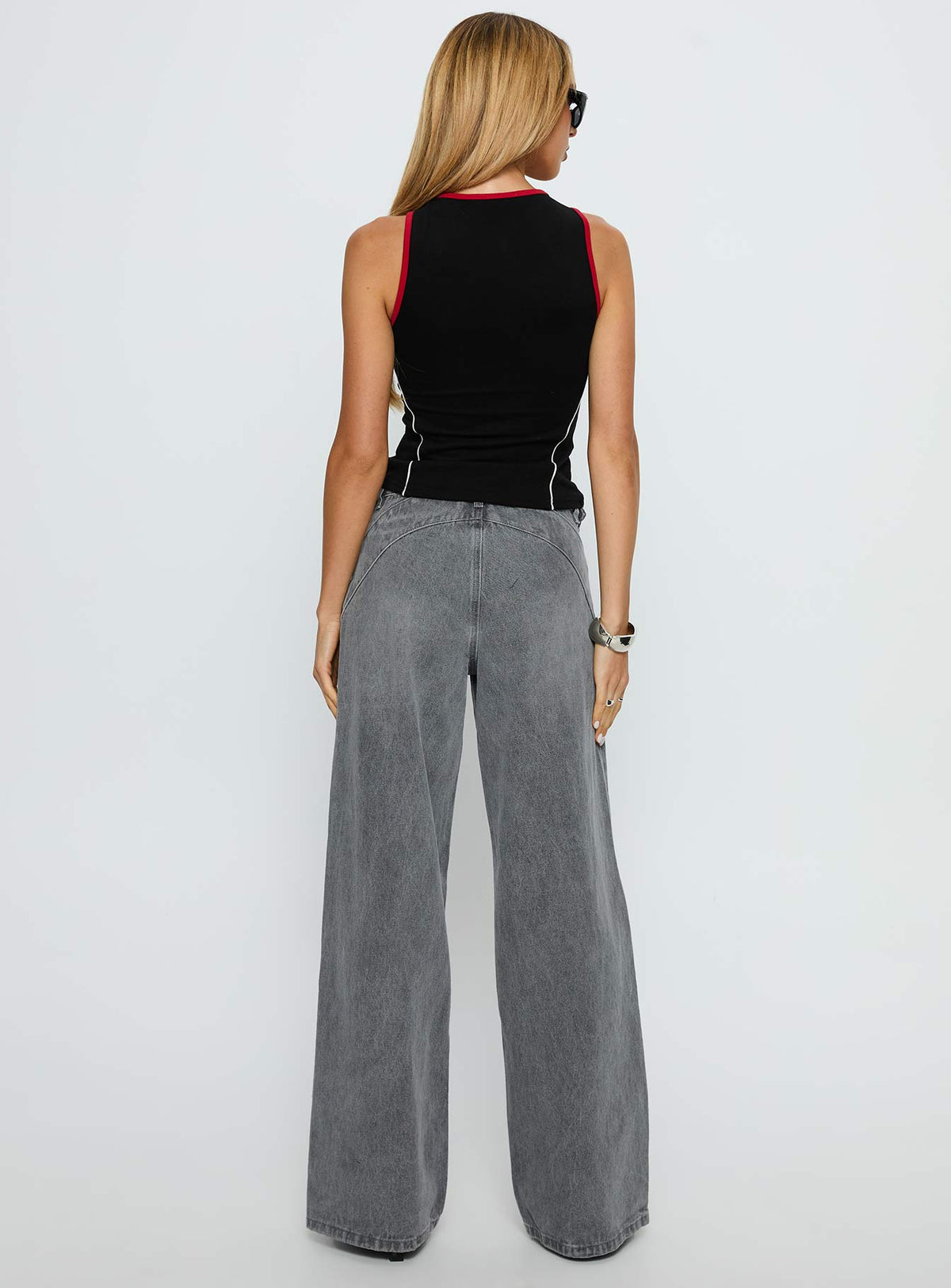 Mckinley Mid Rise Wide Leg Jeans Washed Grey