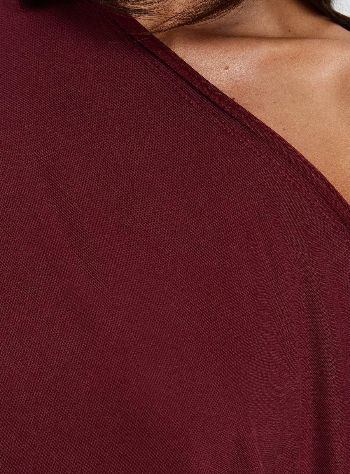 Passerby Asymmetrical Off Shoulder Top Burgundy