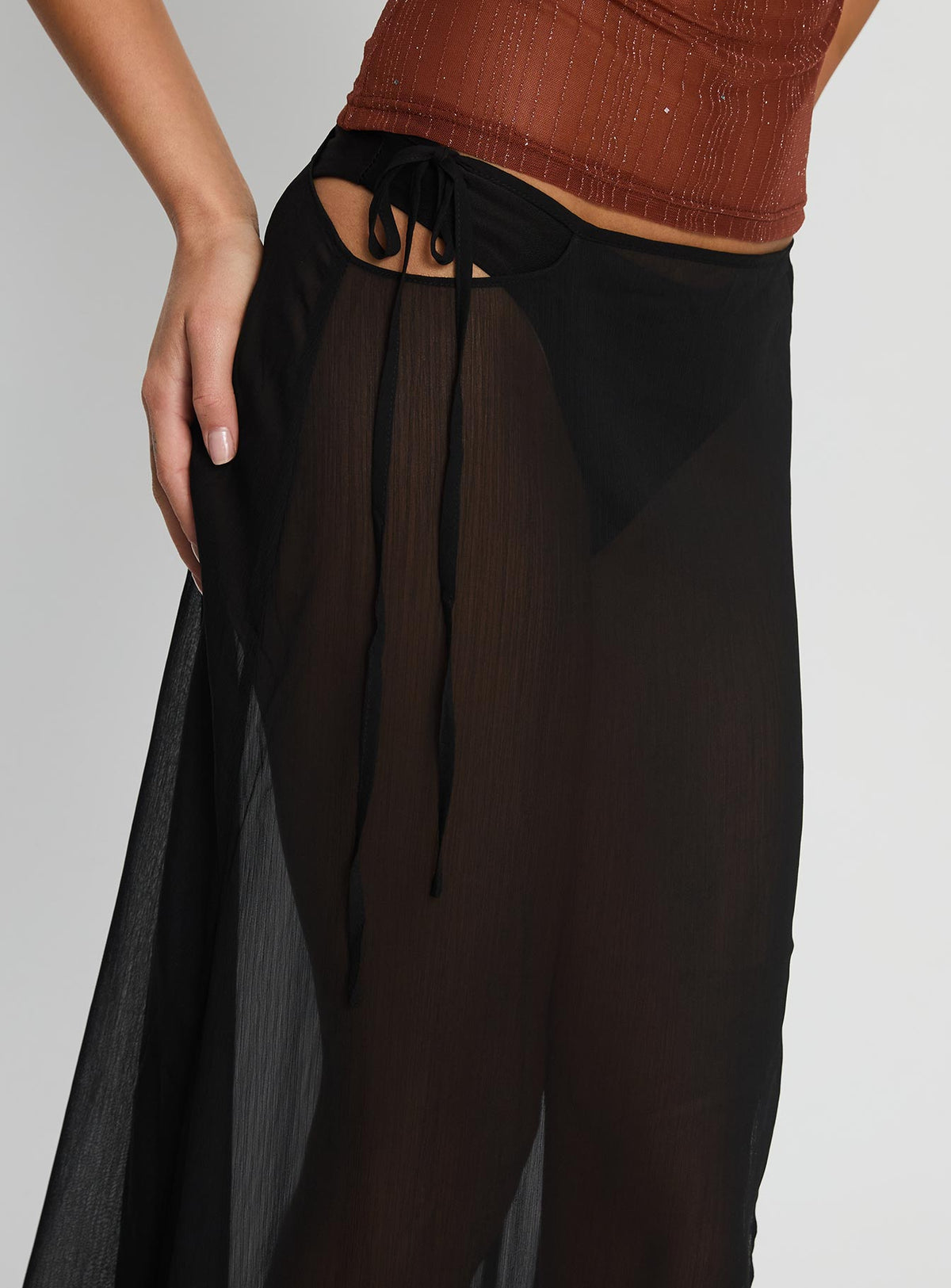 Onyxa Sheer Wrap Maxi Skirt Black