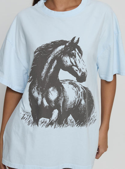 Ride Like The Wind Oversized Graphic Top Blue