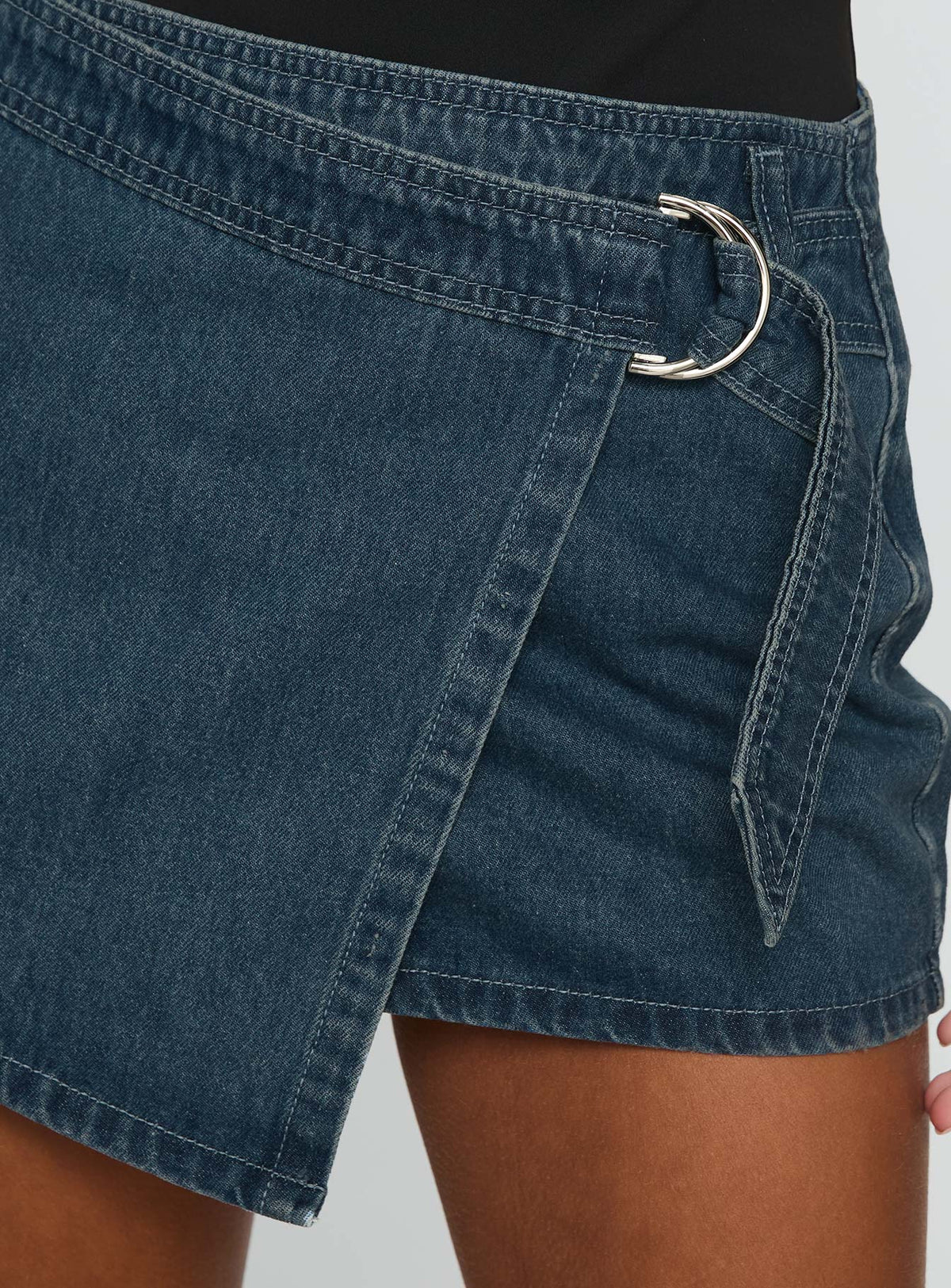 Elinora Wrap Mini Skirt Mid Blue Wash