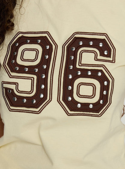 96 Charm Studded Graphic Baby Tee Yellow