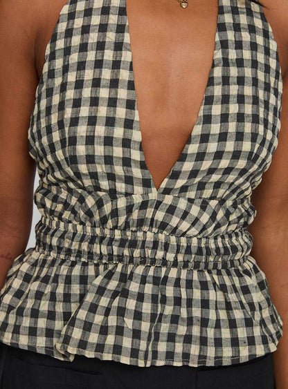 Perpetua Halter Neck Top Brown / Black Check