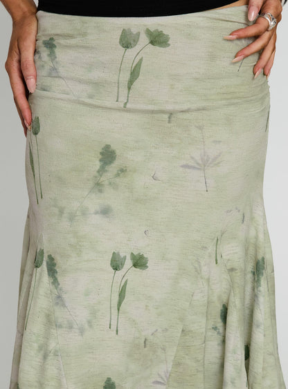 Lewish Low Rise Midi Skirt Green Floral