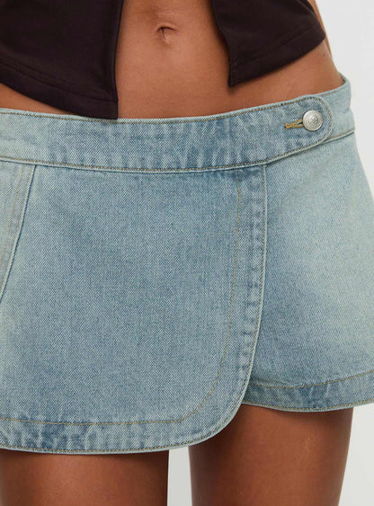 Down For The Ride Denim Skort Light Wash