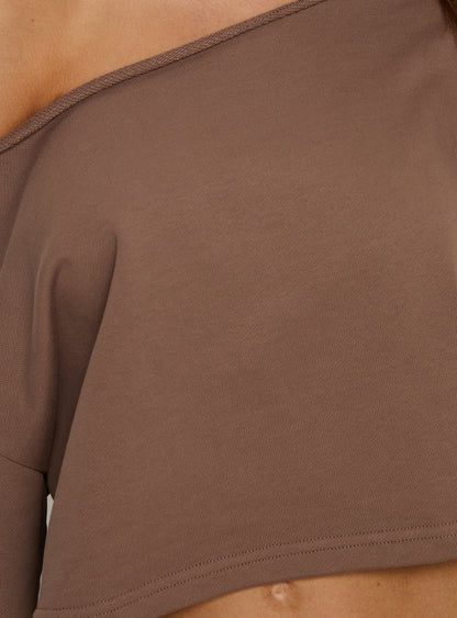 Retreat Raw Edge Off Shoulder Jumper Cocoa