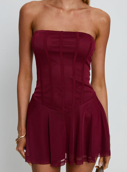 Kristyna Strapless Playsuit Burgundy