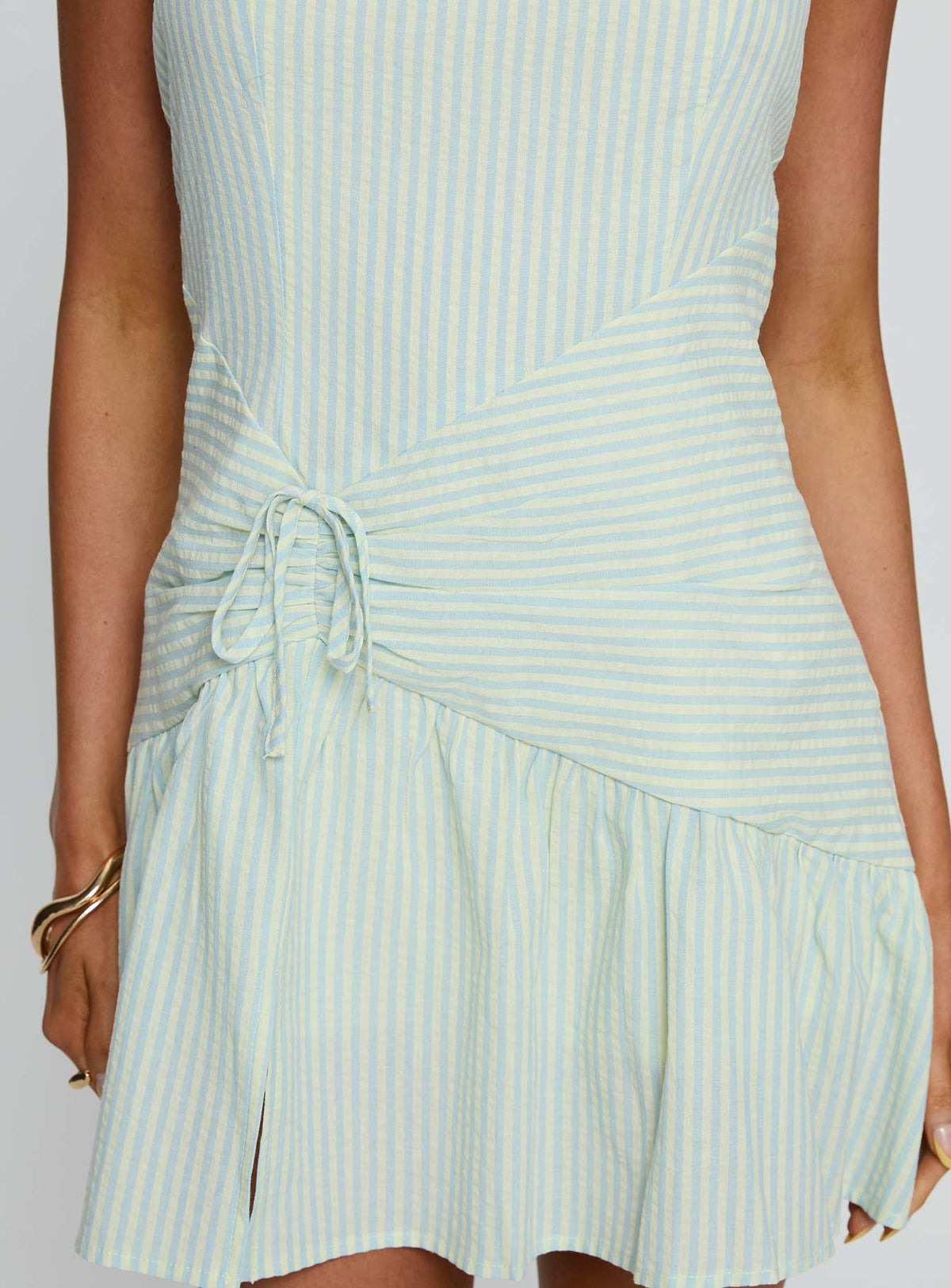 Allysia Halter Frill Detail Playsuit Blue / Green Stripe