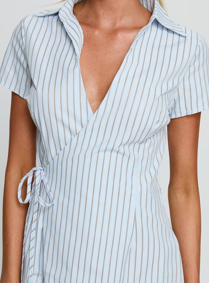 Amarita Wrap Collared Mini Dress Blue Stripe