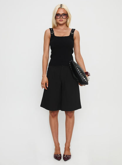 Need No Savior Buckle Strap Top Black