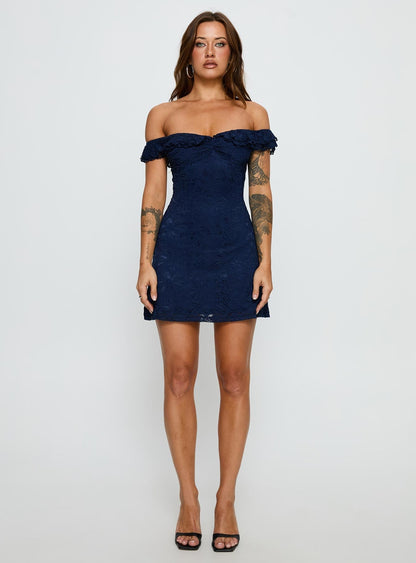 Anabeila Strapless Frill Mini Dress Navy