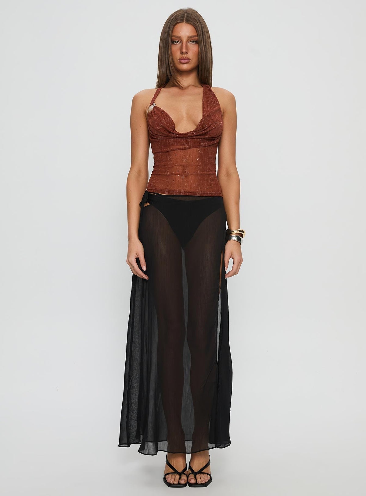 Onyxa Sheer Wrap Maxi Skirt Black