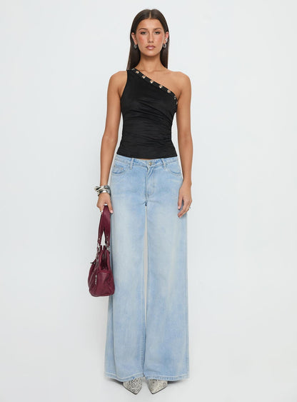 Sophy Studded One Shoulder Top Black
