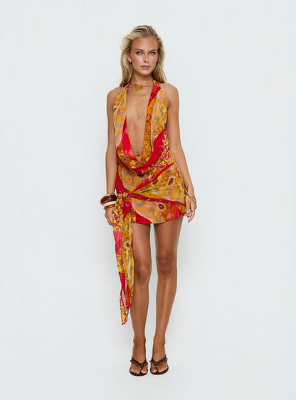 Snakepit Halter Plunge Mini Dress Paisley Splice