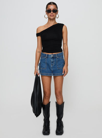 Pacific Coast Denim Cargo Skirt Dark Wash