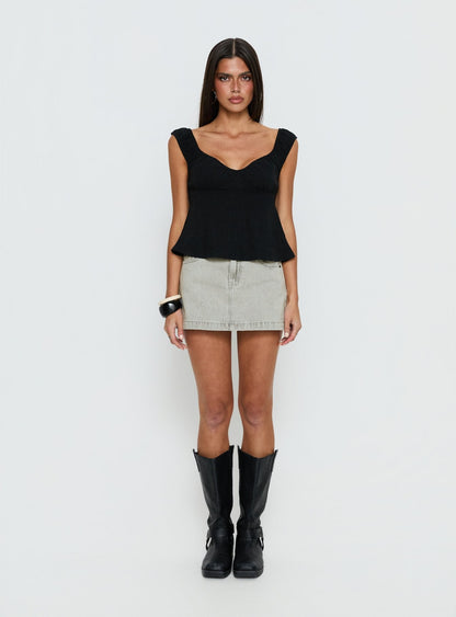 With Pleasure Puff Sleeve Linen Blouse Top Black