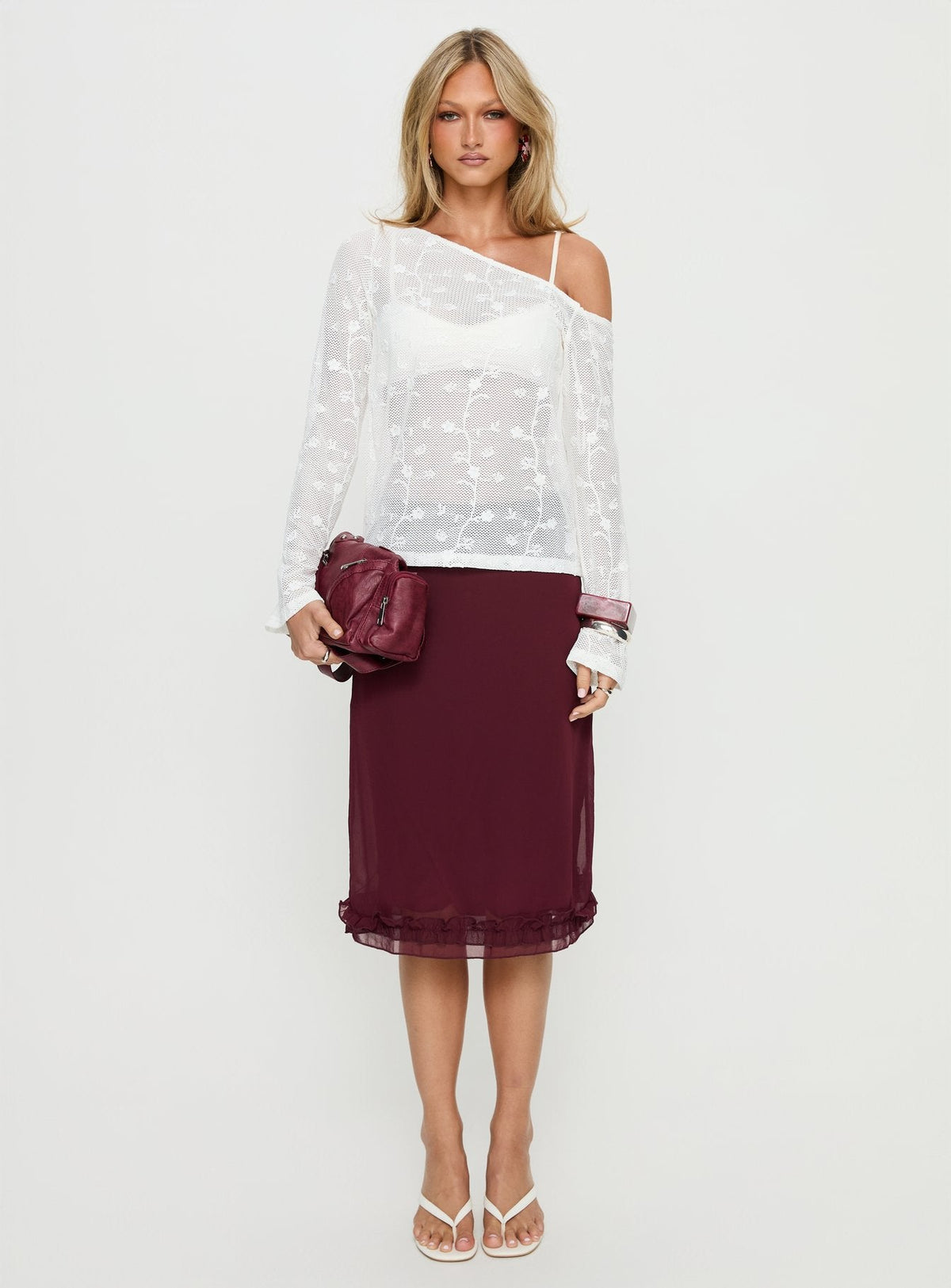 Rosette Frill Midi Skirt Currant