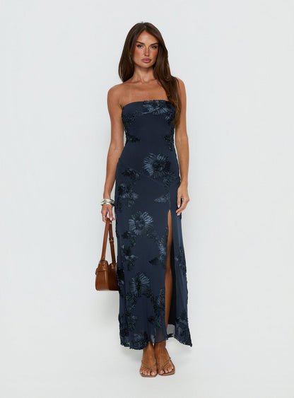Maribeth Strapless Floral Maxi Dress Navy