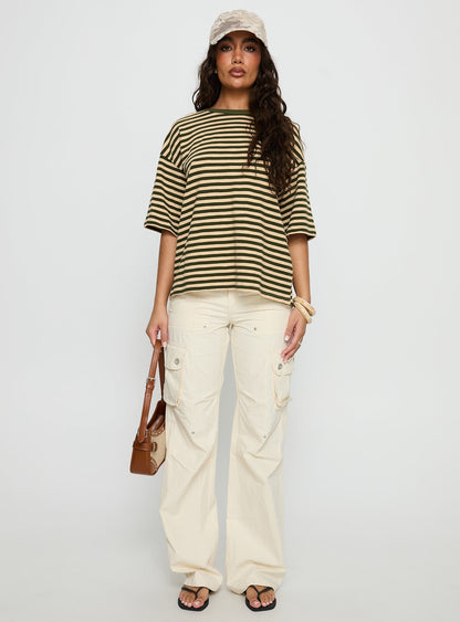 Settle Down Short Sleeve Top Green / Cream Stripe